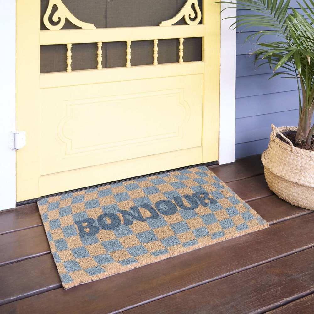 Bonjour Checkerboard Welcome 18" x 30" Doormat - 18" x 30"