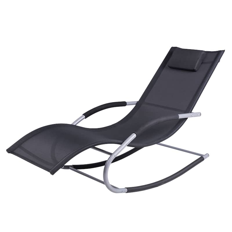 Outsunny Zero Gravity Chaise Rocker Patio Lounge Chairs with Recliner w/ Detachable Pillow & Weather-Fighting Fabric, Black