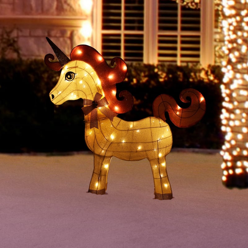 White Mesh Light-Up Unicorn with Pink Mane and Tail - White, Pink