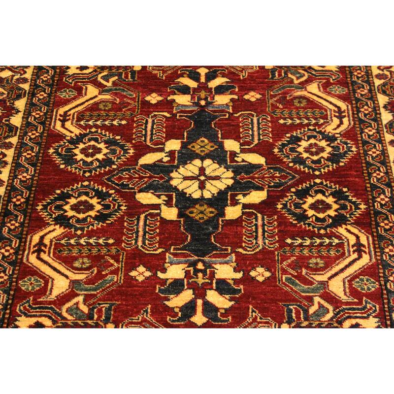 Tribal Super Kazak Sullivan Red/Gold Hand Knotted Wool Rug - 3'11'' x 6'2''