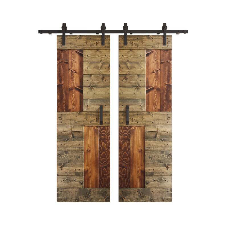 Coast Sequoia 48in./60in./72in./84in. x 84in. S Series Multi-Color Pine Wood Double Sliding Barn Door With Hardware Kit