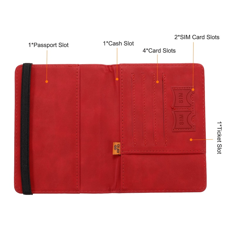 PU Passport Holder Cover with Strap, RFID Blocking Travel Wallet - 15x11cm
