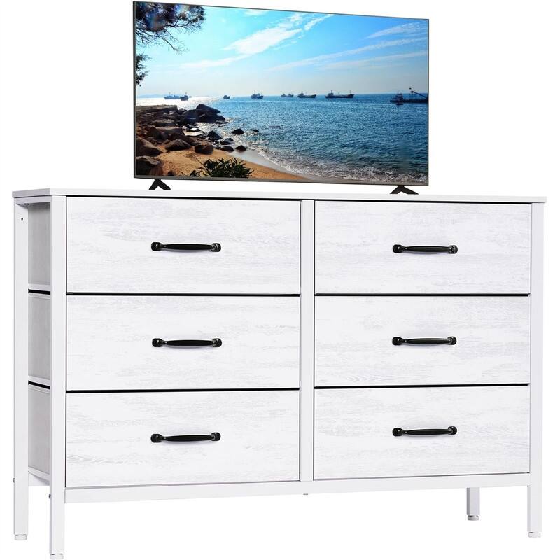 White Dresser with 6 Drawers - White - 6-drawer