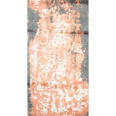 Hand Knotted Oriental Viscose Silk Carpet Modern Abstract Oranges & Rust Abstract Area Rug - 4' 0'' X 2' 0''
