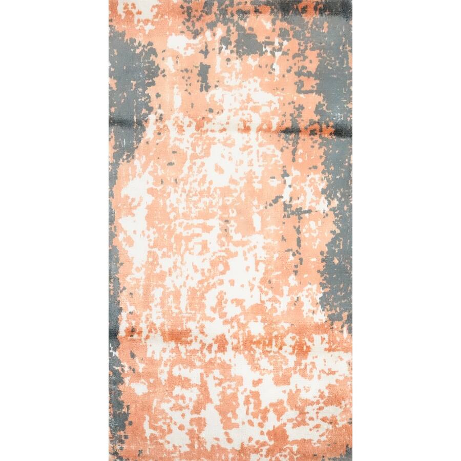 Hand Knotted Oriental Viscose Silk Carpet Modern Abstract Oranges & Rust Abstract Area Rug - 4' 0'' X 2' 0''