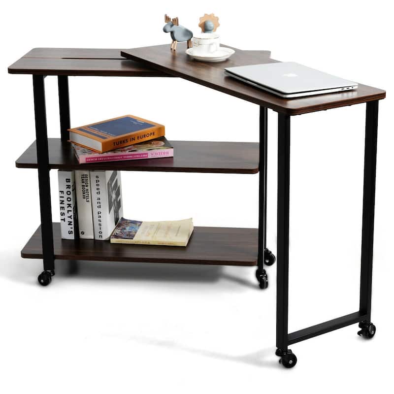 Gymax Walnut Sofa Side Table Rotating Bookcase End Table Patented - See Details - Walnut - See Details