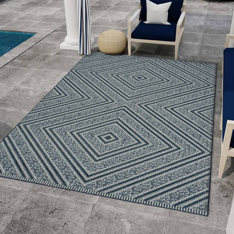 Nautica Modern Diamond Indoor-Outdoor Area Rugs