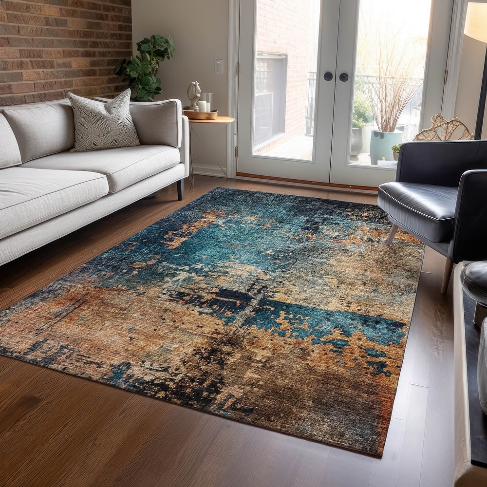 Machine Washable Indoor/ Outdoor Abstract Contemporary Chantille Rug