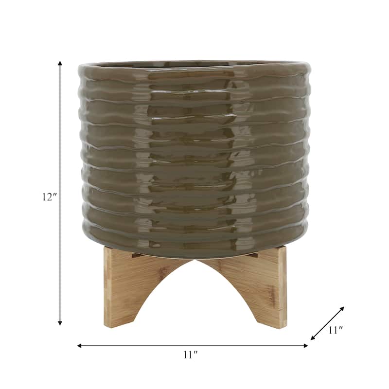 Sagebrook Home Modern Textured Ceramic Planter with Stand Indoor Outdoor