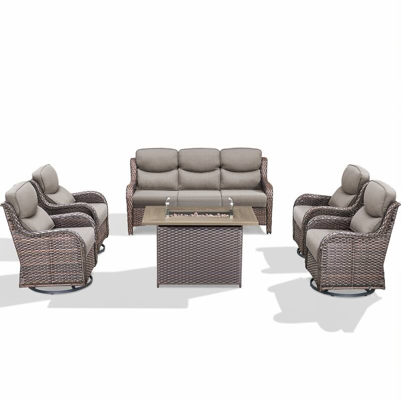 Pocassy Outdoor Fire Pit Sofa Swivel Chairs Conversation Set