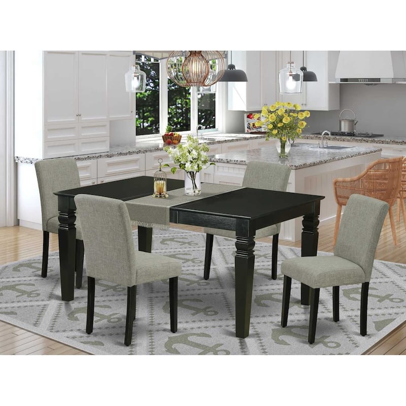 Rectangle Kitchen Table Set 5 Piece - 42x60 Inch Table with Chairs - Linen Fabric Dining Set - Black Legs