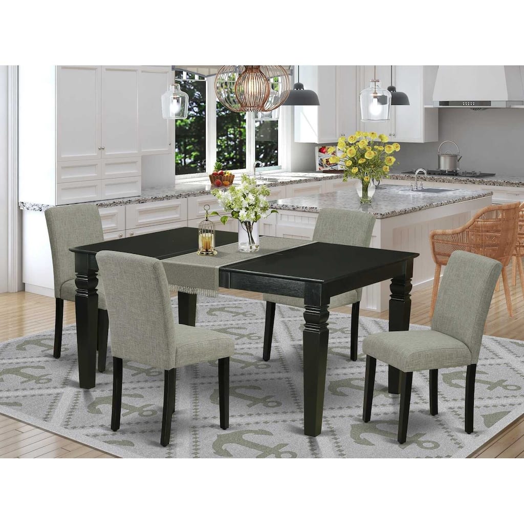 Rectangle Kitchen Table Set 5 Piece - 42x60 Inch Table with Chairs - Linen Fabric Dining Set - Black Legs