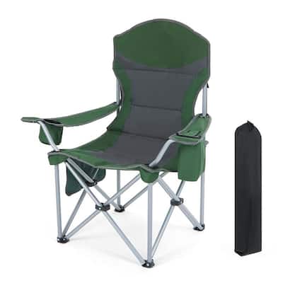 Portable Camping Chair, Lawn Chairs with Armrests, Cooler Bag, Cup Holder & Side Pocket for Outdoor Activities (Green)