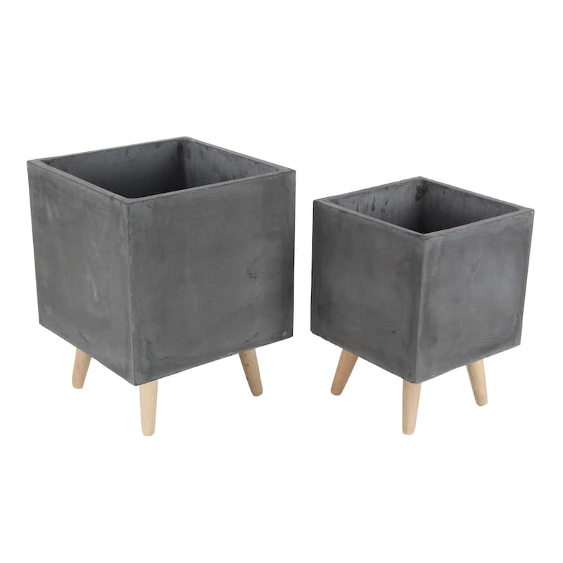White Light Grey or Grey Fiber Clay Boho Modern Planter Pot (Set of 2) - S/2 15", 18"H