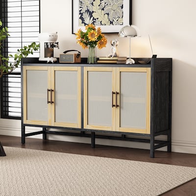 Rustic Sideboard with Decorative Rattan Doors and Adjustable Shelves