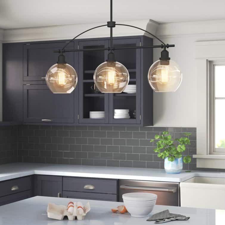 35In Modern Farmhouse 3-light Black Linear Chandelier Kitchen Island Pendant - 35 inches
