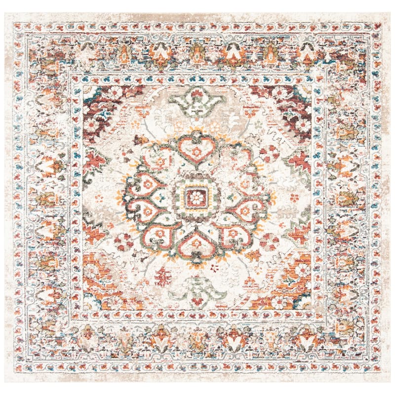 SAFAVIEH Berthilde Vintage Medallion Polyester Rug - 6'7" Square - Ivory/Gold