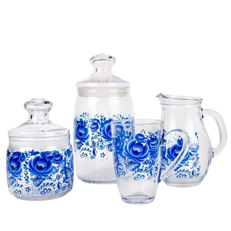 STP Goods Just Blue Roses Glass Mug Set of 4