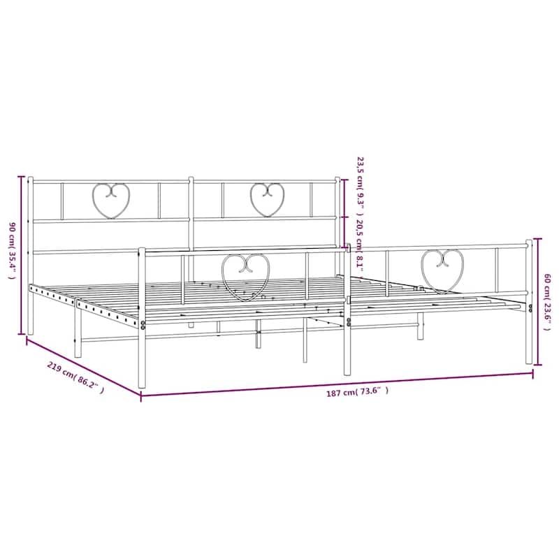vidaXL California King Metal Bed with Headboard, White, No Mattress - 86.2" x 73.6" x 35.4"