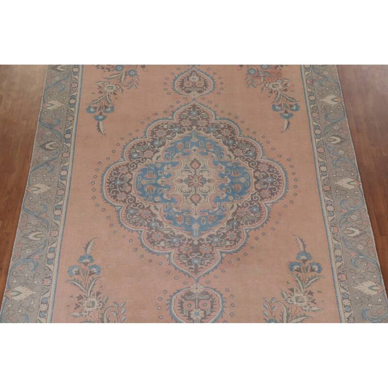 Hand Knotted Oriental 100% Wool Carpet Traditional Medallion Coral Tabriz Area Rug - 11' 11'' X 8' 8''