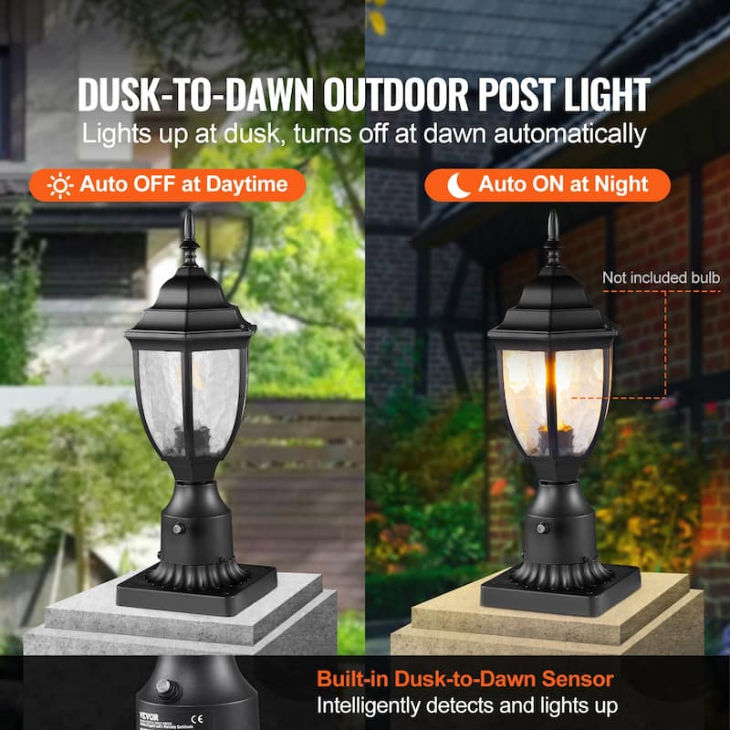 2 Pack Dusk to Dawn Outdoor Post Light, Waterproof Lamp Post Light Fixtures with Pier Mount Base Glass Shade