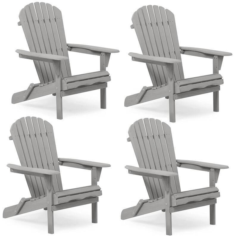 Wooden Outdoor Folding Adirondack Chair Set of 2/4 Wood Lounge Patio Chair for Garden,Half Assembled Backrest - 4-Pack - Grey
