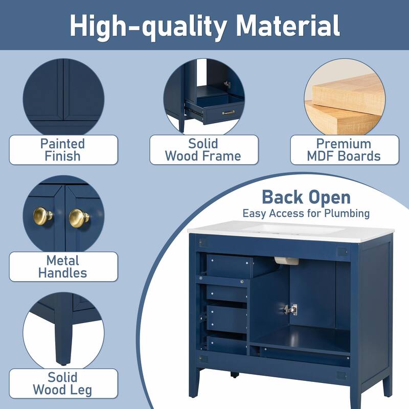 36" Bathroom Vanity with Sink, Cabinet with Soft-Closing Door, 4 Drawers in Varying Sizes