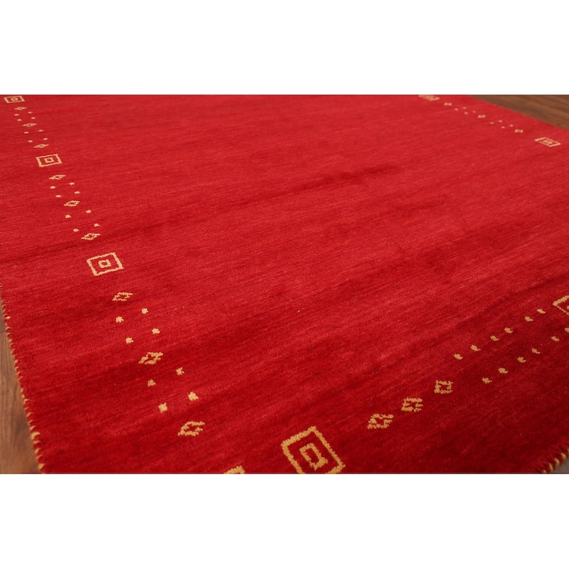 Red Gabbeh Oriental Area Rug Hand-Knotted Modern Wool Carpet - 5'7"x 7'9"