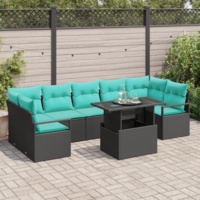 vidaXL 8 Piece Garden Sofa Set with Cushions Black Poly Rattan - 113.8×48×27.2