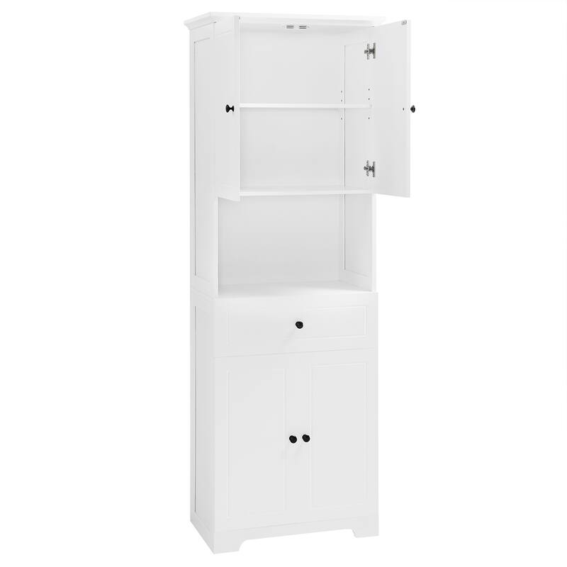 Tall Bathroom Cabinet with 4 Doors, Large Bathroom Moisture Proof Storage Cabinet with Open Shelves, Upper Storage Cabinet