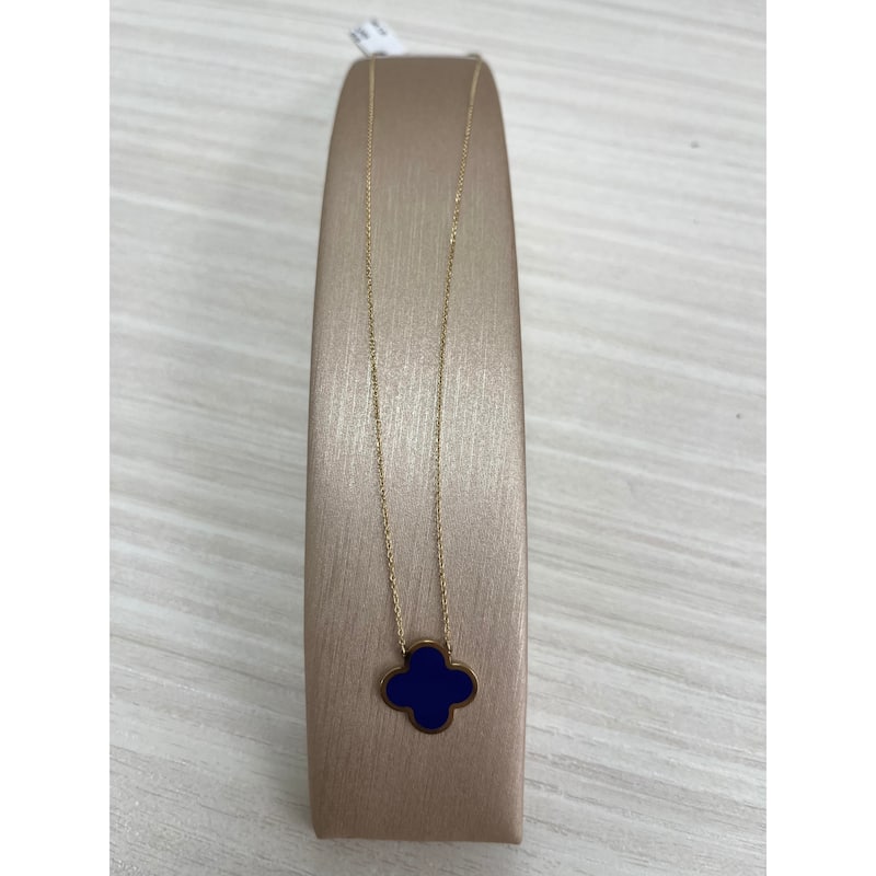 Italian 14K Yellow Gold Single Clover Necklace - Made In Italy 15mm Clover 16-18 Inch Chain 2.20 grams