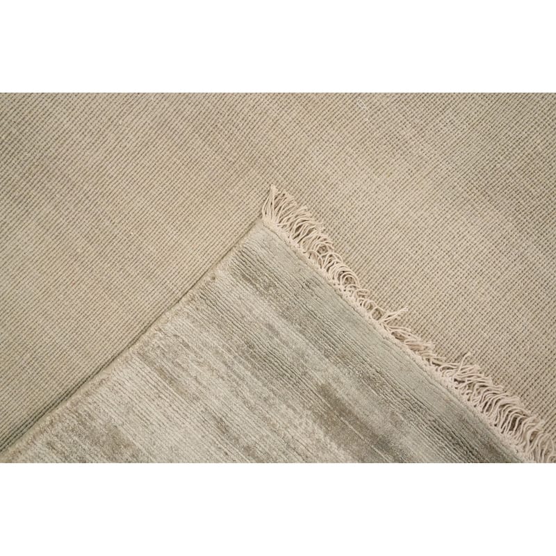 Hand Knotted Oriental Viscose Silk Carpet Modern Modern Beige & Ivories Abstract Area Rug - 11' 9'' X 8' 1''