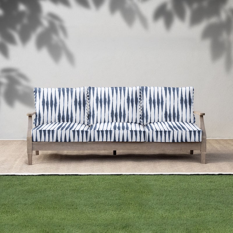Sorra Home Blue and White Ikat Stripe Indoor/Outdoor Corded Pillow and Cushion Sofa Set