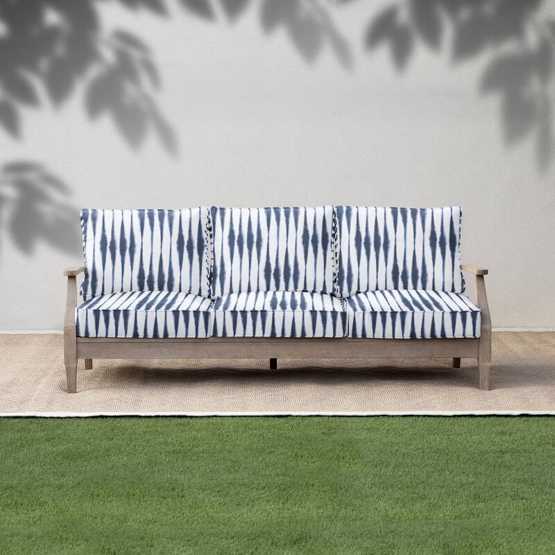 Sorra Home Blue and White Ikat Stripe Indoor/Outdoor Corded Sofa Set - 23 in x 25 in x 5 in - Salix Vintage Indigo