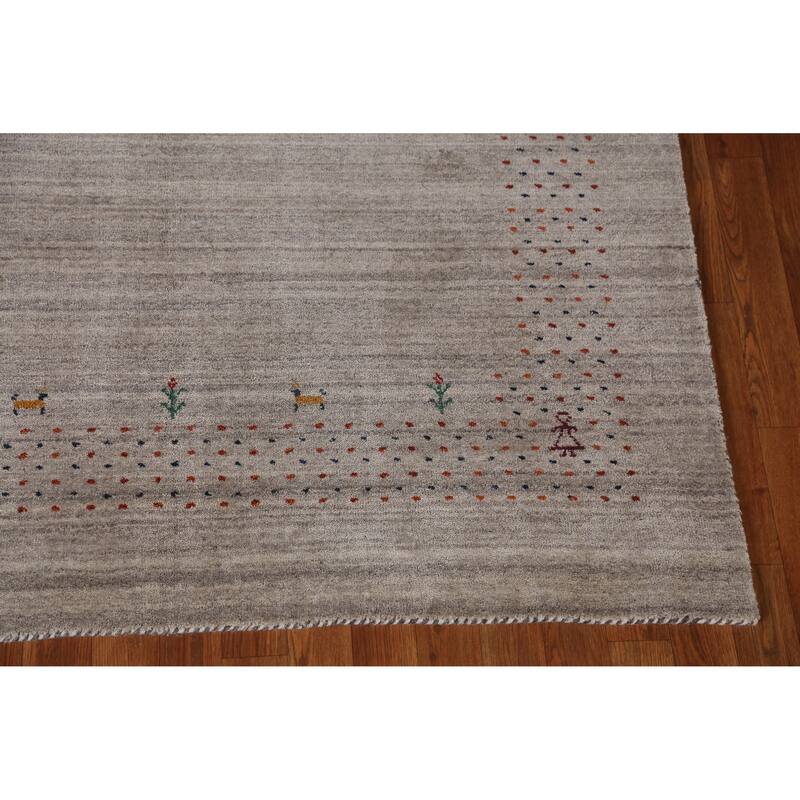 Hand Knotted Oriental 100% Wool Carpet Tribal Animal Pictorial Beige & Ivories Gabbeh Area Rug - 7' 9'' X 5' 0''