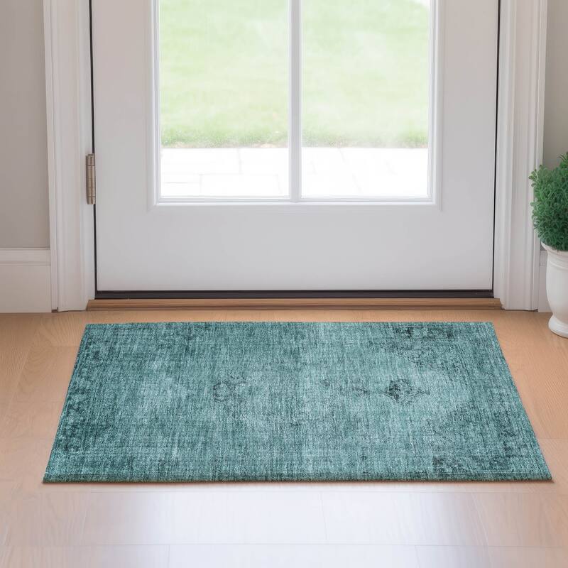 Premium Washable Super Soft Vintage Distressed Mayfield Rug - Teal - 1' 8" x 2' 6" - Rectangle