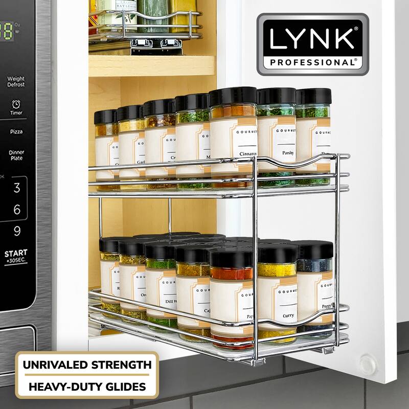 LYNK PROFESSIONAL® Pull Out Spice Rack Organizer for Cabinet - 6-1/4 inch Wide - Lifetime Limited Warranty - 2 Tier, Chrome