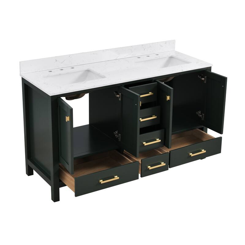 StarrySky 60 inch Undermount Double Sink Bathroom Vanity with Engineered Carrara Marble Top
