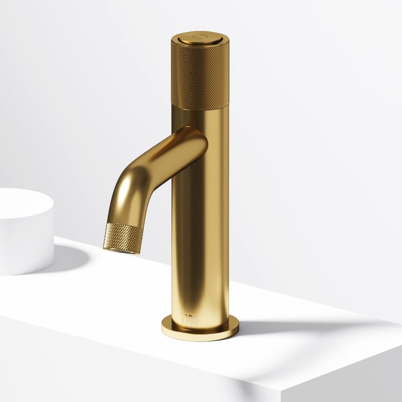 VIGO Apollo 8" H Button Operated Single Hole Bathroom Faucet - Without Extras - Matte Brushed Gold