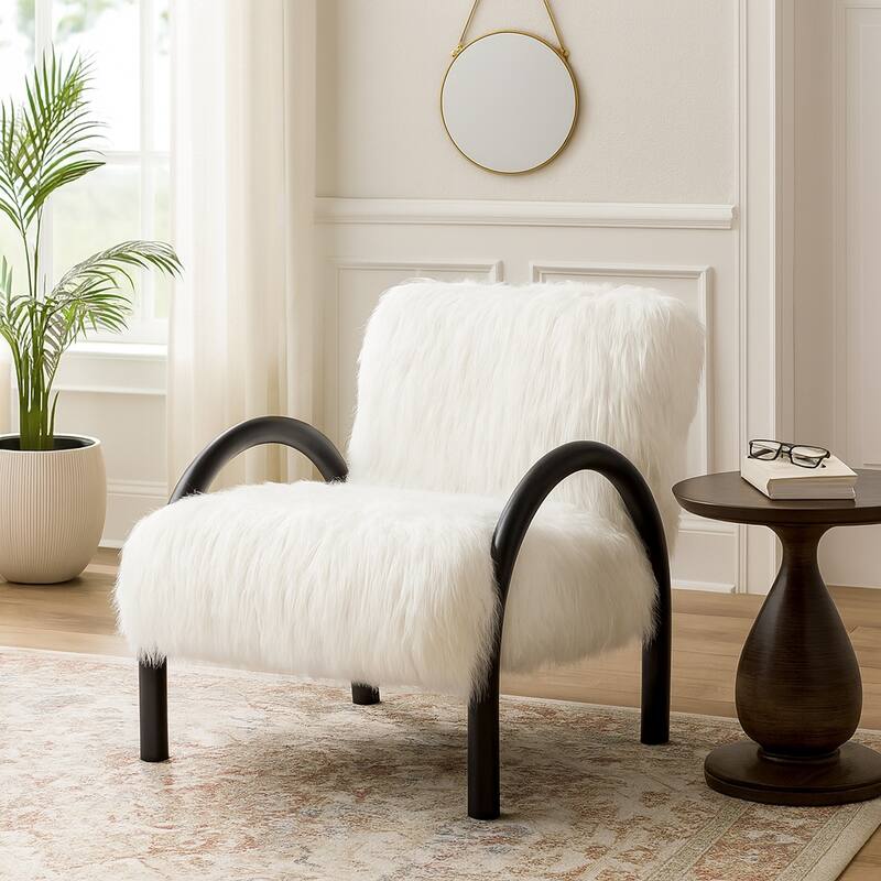 Wood and Upholstery Accent Chair Curved Arms - Ivory - 32.0"
