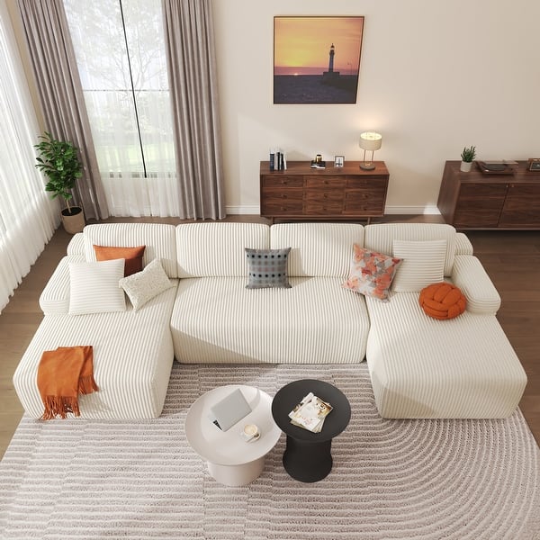 128" Cloud Sectional Couch with Chaise Lounge, No Assembly Required U Shaped Modular Modern Sofa with Plush Corduroy