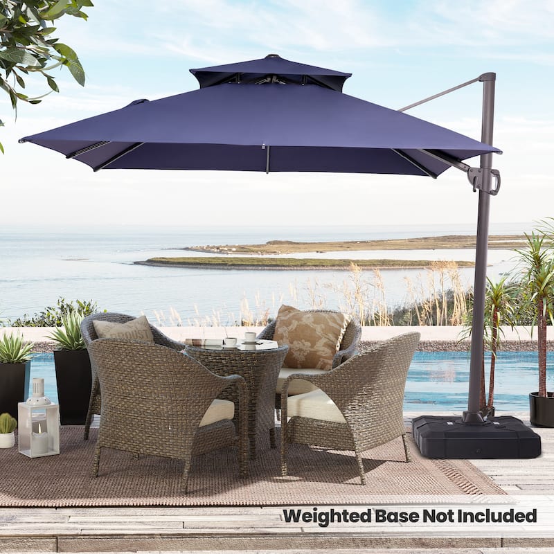 Deluxe 10' x 10' Outdoor Square Double Top Cantilever Umbrella, Base Not Included - Navy Blue