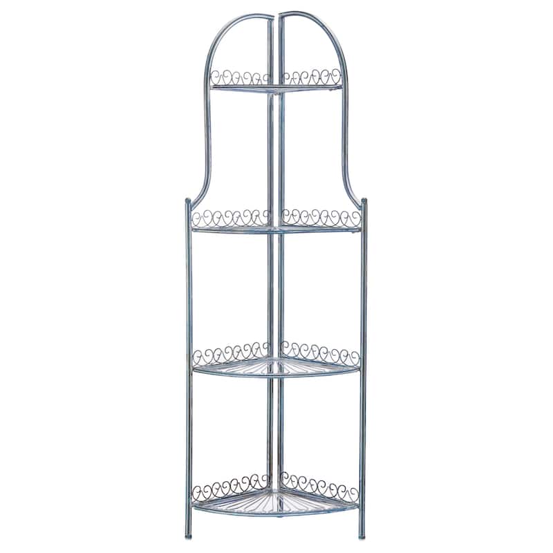 SAFAVIEH Shyla Victorian Wrought Iron 4-Tier Outdoor Corner Shelf - 14 In. W x 14 In. D x 60 In. H - 14Wx14Dx60H
