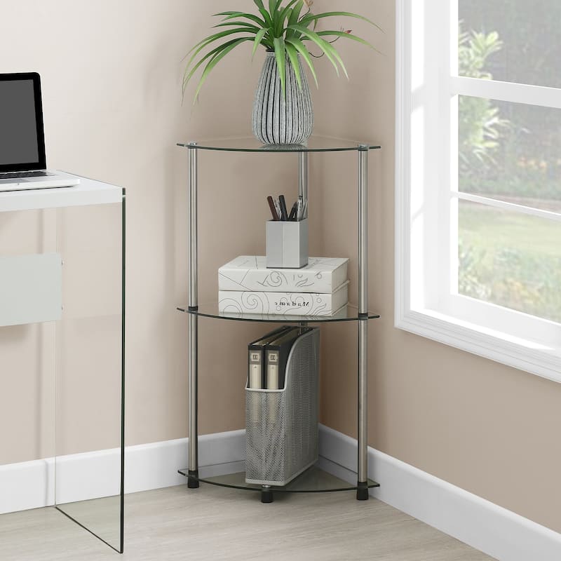 Convenience Concepts Designs2Go Classic Glass 3 Tier Corner Shelf - Clear Glass