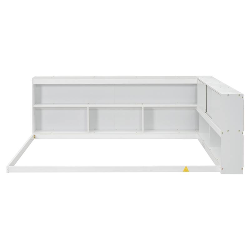 Full Floor Bed with L-shaped Bookcases, Sliding Doors Without Slats
