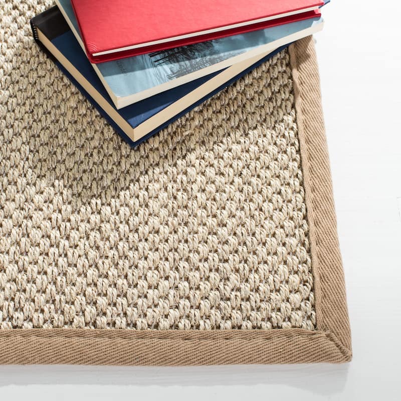 SAFAVIEH Natural Fiber Pacific Casual Border Sisal Rug - 4' Square - Marble/Linen - Square
