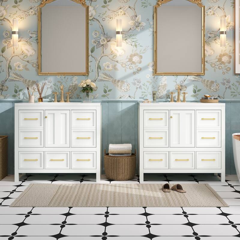 GDFStudio - Bransford Modern Freestanding Double Bathroom Vanity Set with Resin Sinks & Soft Closing Doors, Set of 2 - 72'W