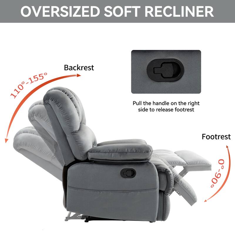 Brown Extra-Large Manual Recliner with 155° Recline Angle and Comfortable Fabric Upholstery