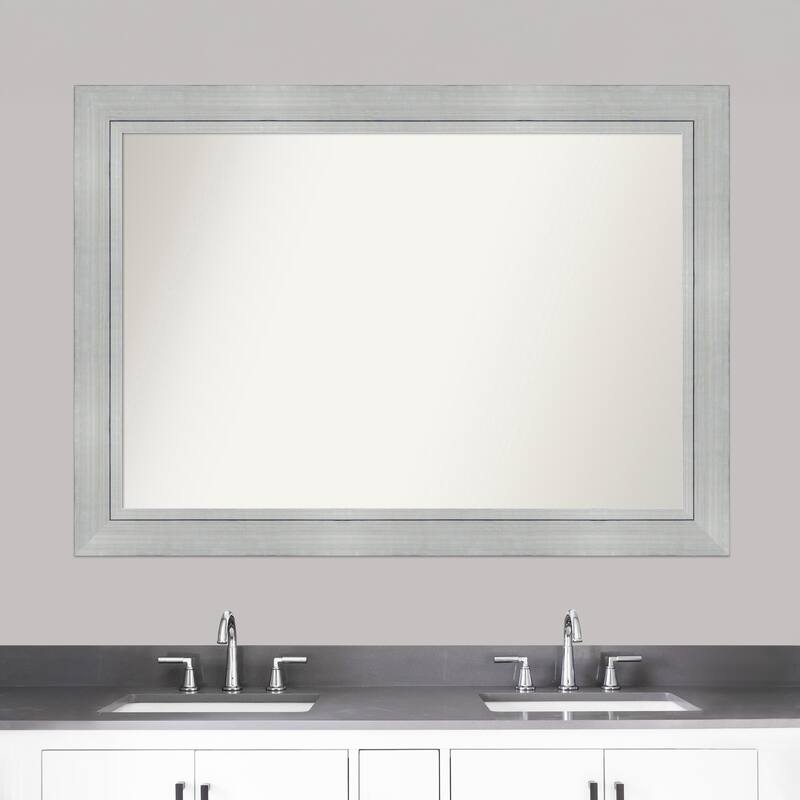 Romano Silver Framed Non-Beveled Custom Wall Mirror, Bathroom Vanity Mirror