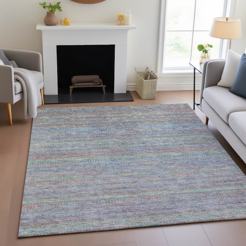 Machine Washable Indoor/Outdoor Modern Stripes Chantille Rug